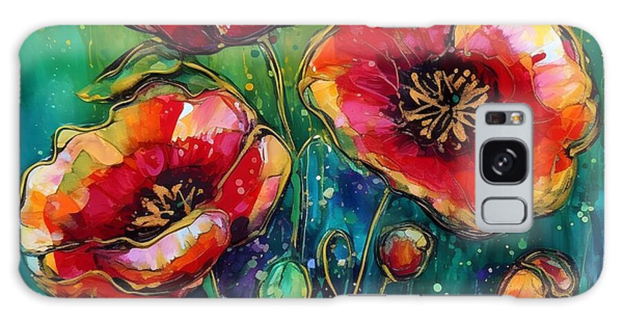 Summer Galaxy Case featuring the digital art Dancing Summer Poppies by Laurie Trumpet Williams