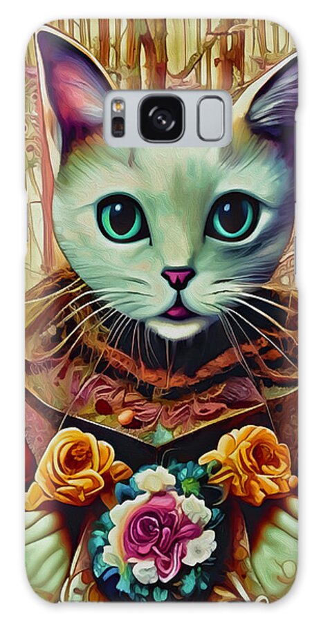 Cute Cat Galaxy Case featuring the mixed media Dapper Siamese Cute Cat by Ann Leech