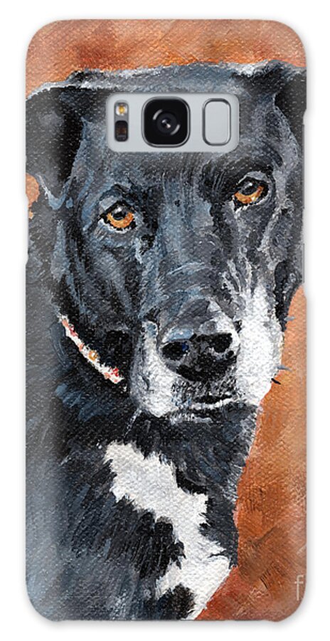 Pet Portrait Galaxy Case featuring the painting Darcy - Black Dog by Annie Troe