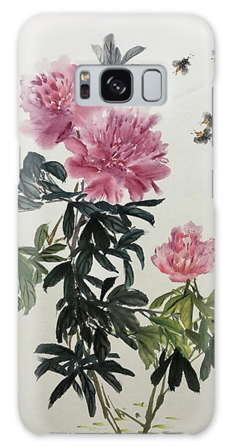 Peony Flowers Galaxy Case featuring the painting Depend On Each Other - 2 by Carmen Lam