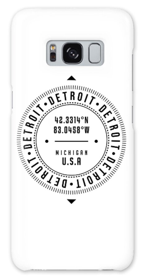 Detroit Galaxy Case featuring the digital art Detroit, Michigan, USA - 1 - City Coordinates Typography Print - Classic, Minimal by Studio Grafiikka