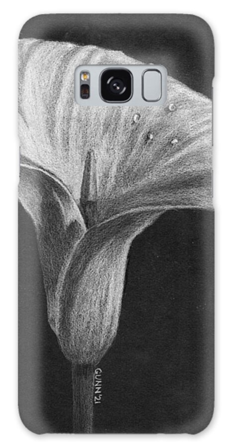 Single Flower Galaxy Case featuring the drawing Dew on a Calla Lily by Katrina Gunn