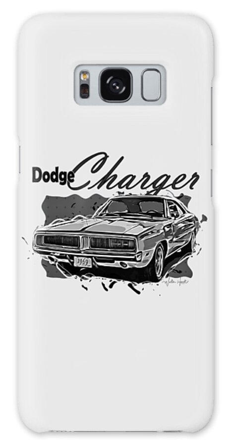 Dodge Galaxy Case featuring the mixed media Dodge Charger American Muscle Car BW by Walter Herrit
