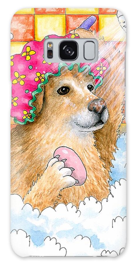 Dog Galaxy Case featuring the painting Dog 129 Golden Retriever in Shower by Lucie Dumas