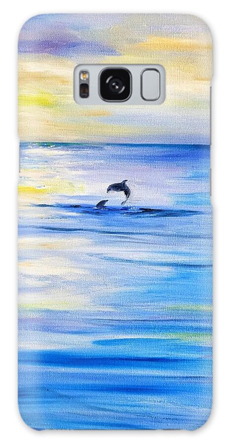 Dolphin Galaxy Case featuring the painting Dolphins at Play by Linda Cabrera