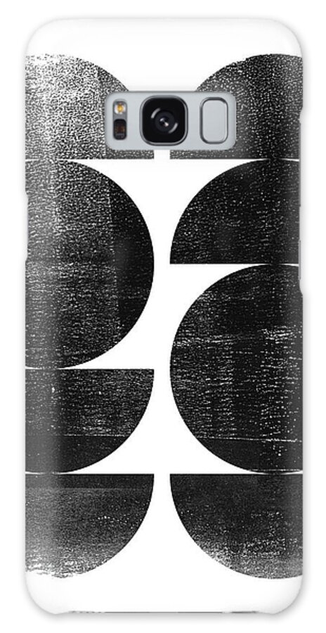 Black And White Mid Century Modern Abstract Galaxy Case featuring the digital art Double Circles Black and White Mid Century Modern Geometric Monotype by Janine Aykens