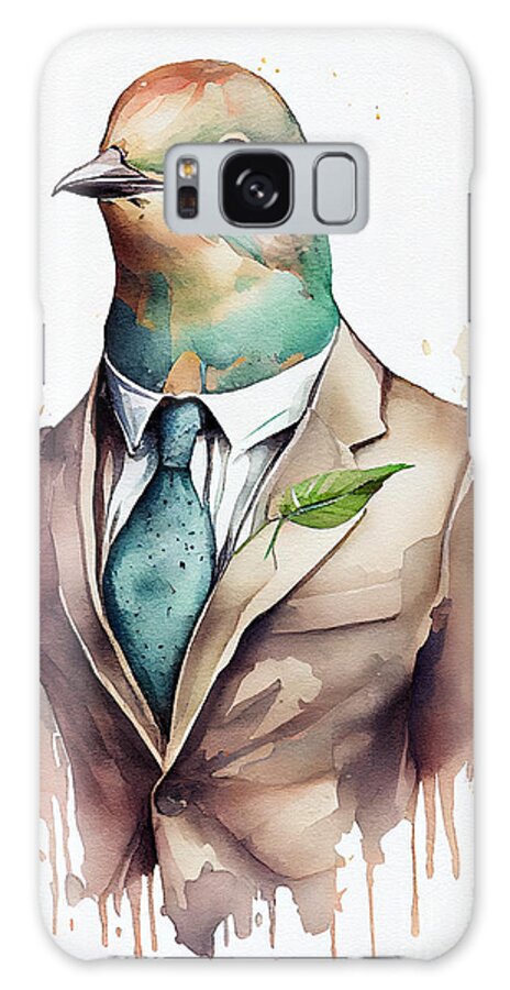 Dove Galaxy Case featuring the painting Dove in Suit Watercolor Hipster Animal Retro Costume by Jeff Creation