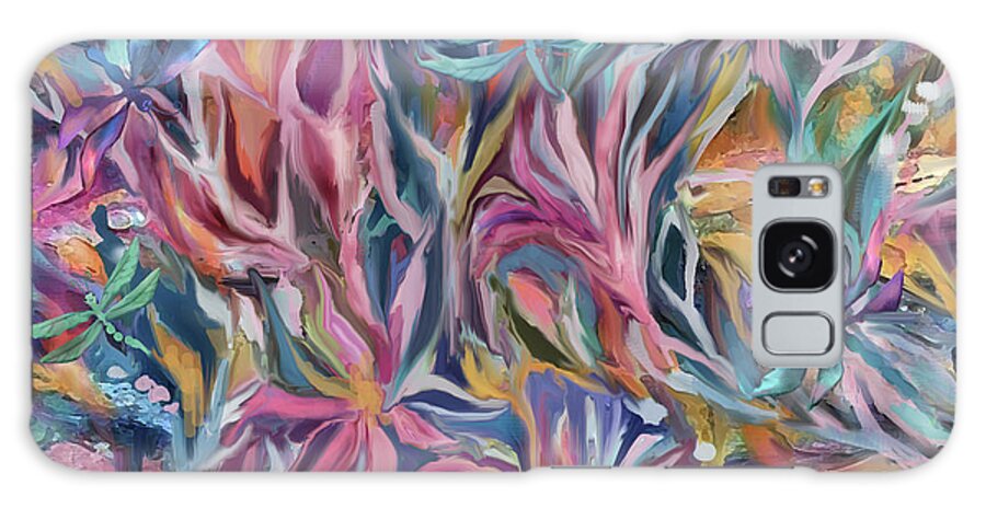 Abstract Flowers Galaxy Case featuring the digital art Dragonflies in the Garden by Jean Batzell Fitzgerald
