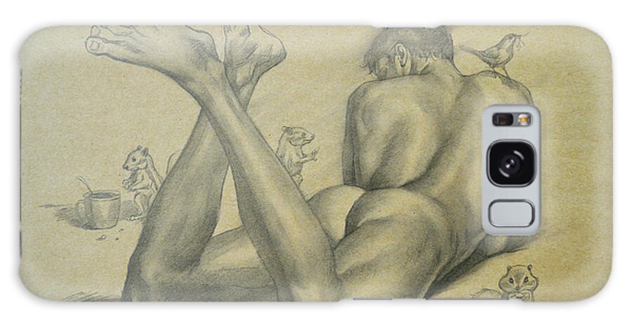 Male Nude Galaxy Case featuring the drawing Drawing-party #210331 by Hongtao Huang