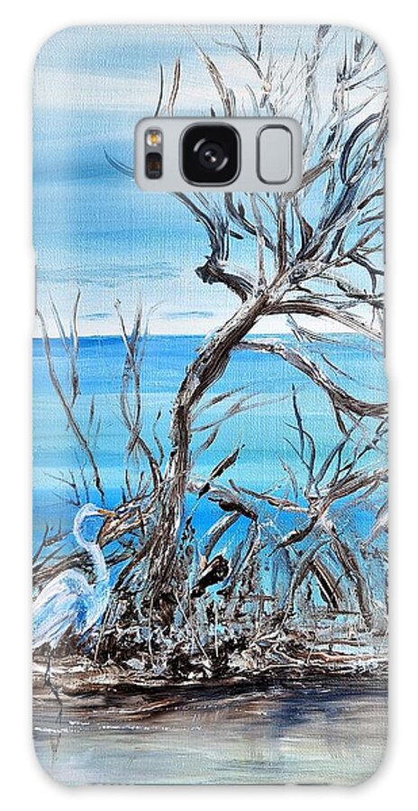 Egret Galaxy Case featuring the painting Driftwood Landing by Linda Cabrera
