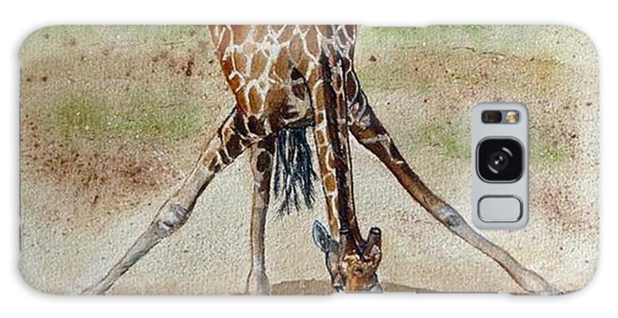 Giraffe Galaxy Case featuring the painting Drinking Giraffe by Kelly Mills