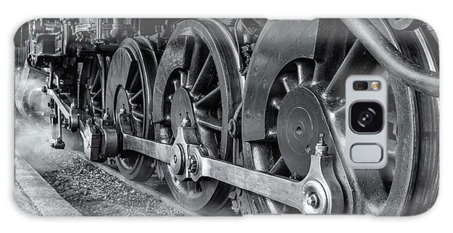 Drivers Drivetrain Connecting Rod Wheel Wheels Machinery Train Railroad Track Black And White Strasburg Pennsylvania Steam Engine Locomotive Galaxy S8 Case featuring the photograph Drivers by Brad Brizek