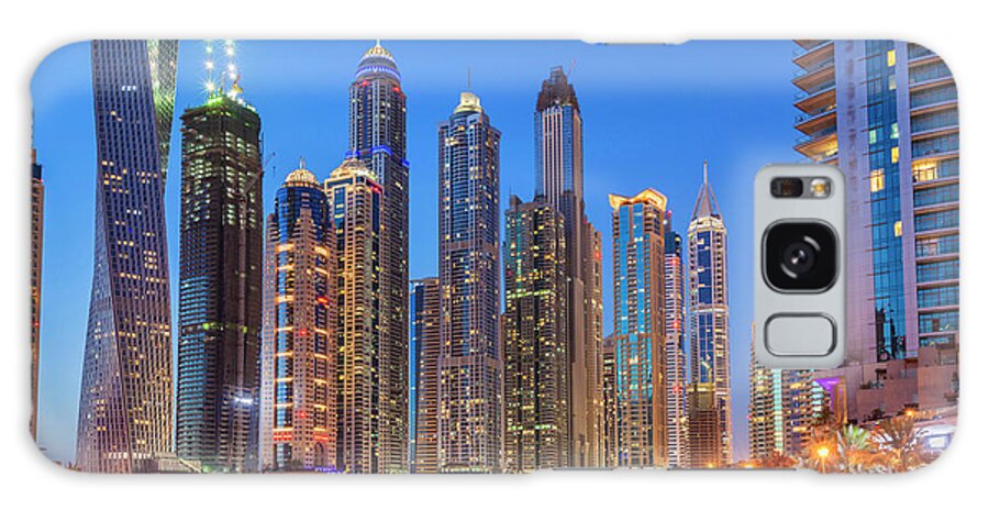 Dubai Skyline Night Galaxy Case featuring the photograph Dubai Marina Skyline at night by Neale And Judith Clark