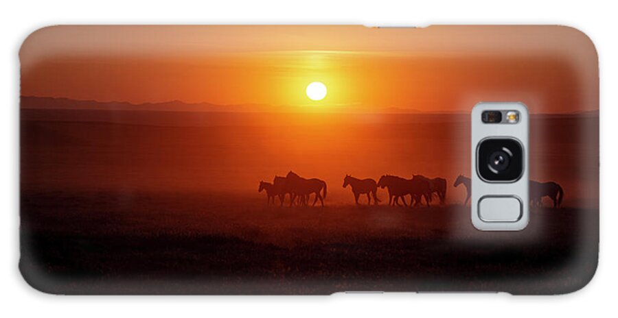 Horse Galaxy Case featuring the photograph Dusky Orange Wild Horse Sunset by Dirk Johnson