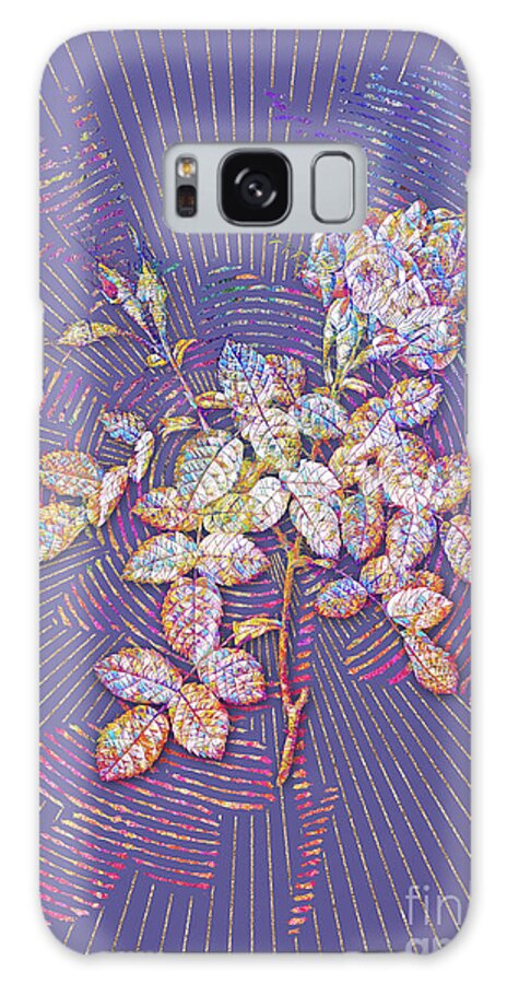 Mosaic Galaxy Case featuring the mixed media Dwarf Damask Rose Mosaic Botanical Art on Veri Peri n.0143 by Holy Rock Design