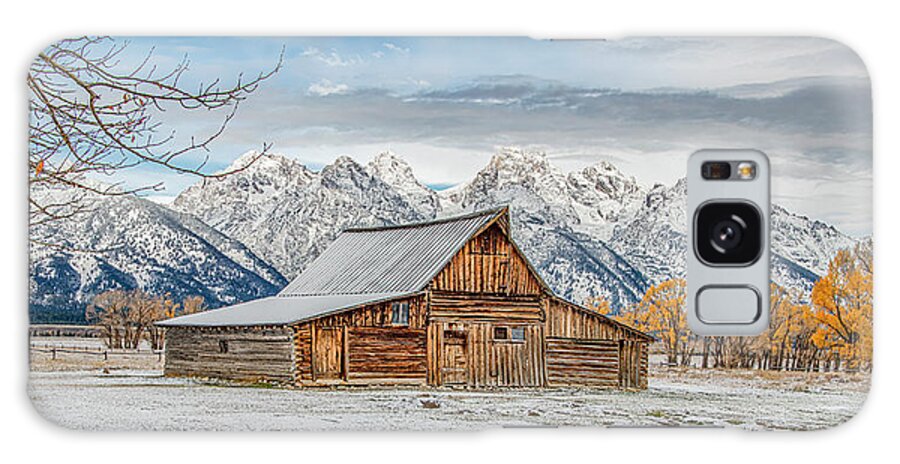 Wyoming Galaxy Case featuring the photograph Early Fall Snow at Mormon Row, A Grand Tetons Panorama by Marcy Wielfaert