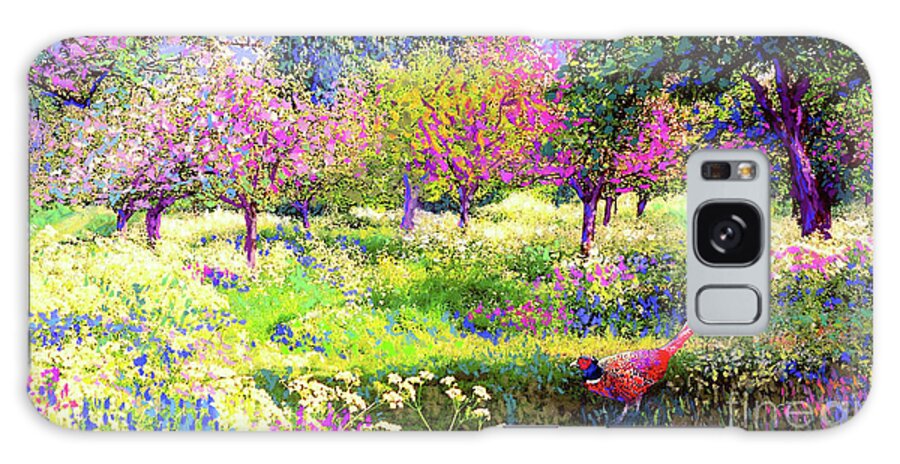 Floral Galaxy Case featuring the painting Echoes from Heaven, Spring Orchard Blossom and Pheasant by Jane Small