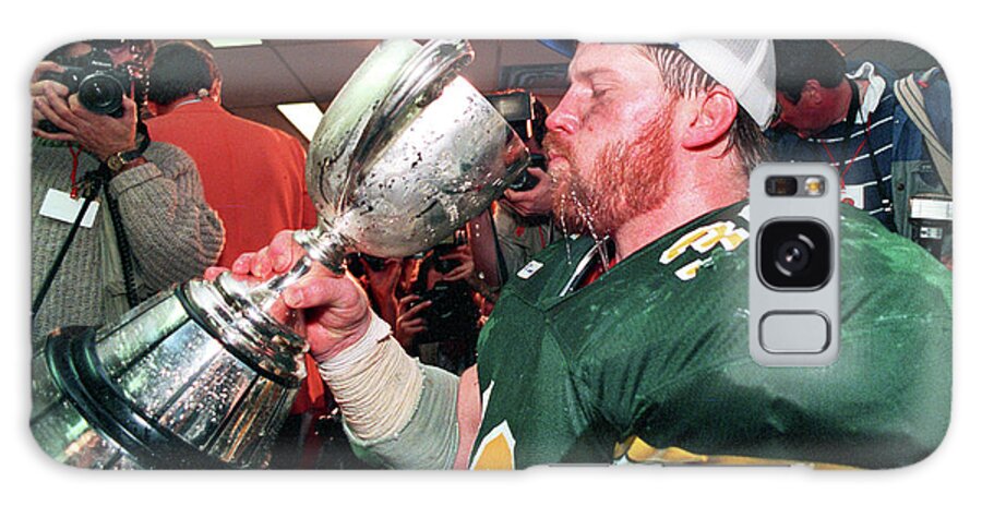Terry Elniski Photography Galaxy Case featuring the photograph Edmonton Eskimos 1987 Grey Cup - Dressing Room Celebration - Danny Bass Drinks From Grey Cup by Terry Elniski