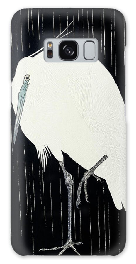 Bird Galaxy Case featuring the painting Egret in the rain by Ohara Koson