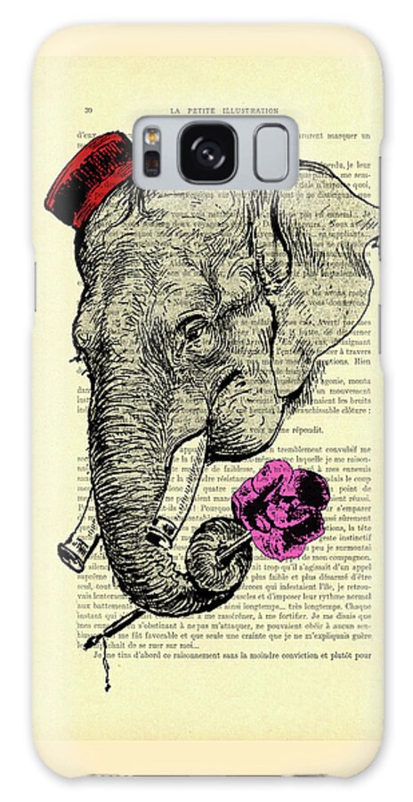 Elephant Galaxy Case featuring the digital art Elephant bellboy and pink rose by Madame Memento