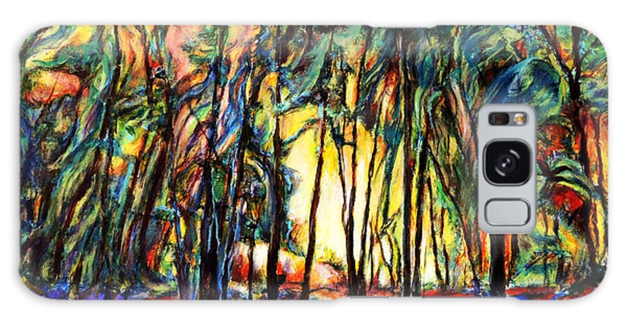 Acrylic Painting Enchanted Forest Sunset Scene Abstract Landscape Galaxy Case featuring the painting Enchanted Forest by John Bohn