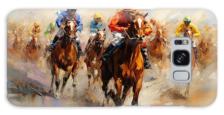 Horse Racing Galaxy Case featuring the painting Excitement of the Finish Line - Kentucky Derby Artwork by Lourry Legarde