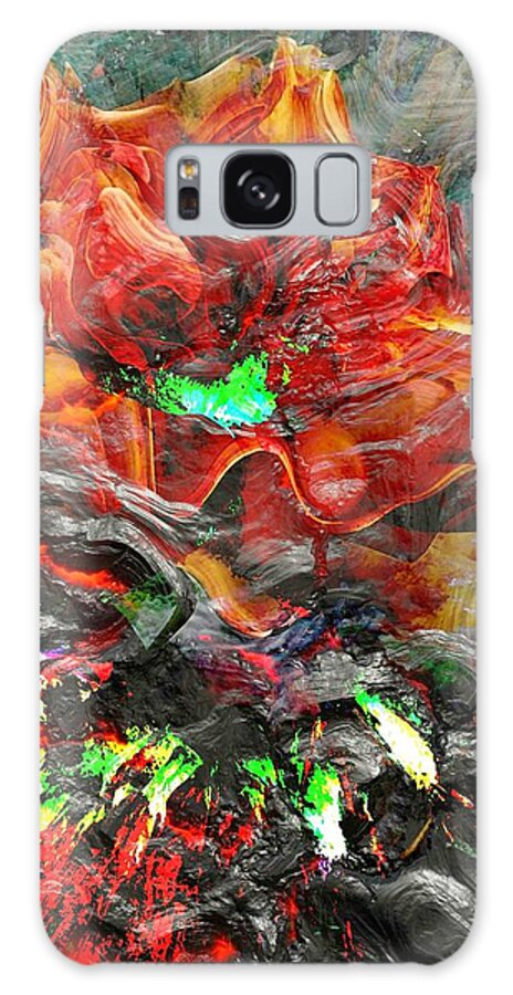 Rose Abstract Orange White Black Green Grey Yellow Flower Galaxy Case featuring the digital art Exploding Rose by Kathleen Boyles