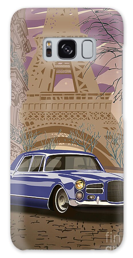 Art Deco Galaxy Case featuring the painting Facel Vega - Paris est a nous. Classic Car Art Deco Style Poster Print Blue Edition by Moospeed Art