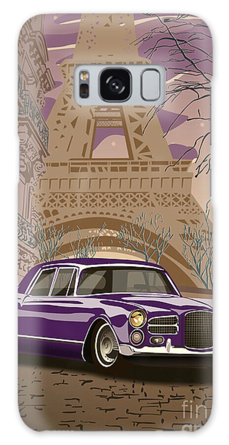 Art Deco Galaxy Case featuring the digital art Facel Vega - Paris est a nous. Classic Car Art Deco Style Poster Print Purple Edition by Moospeed Art