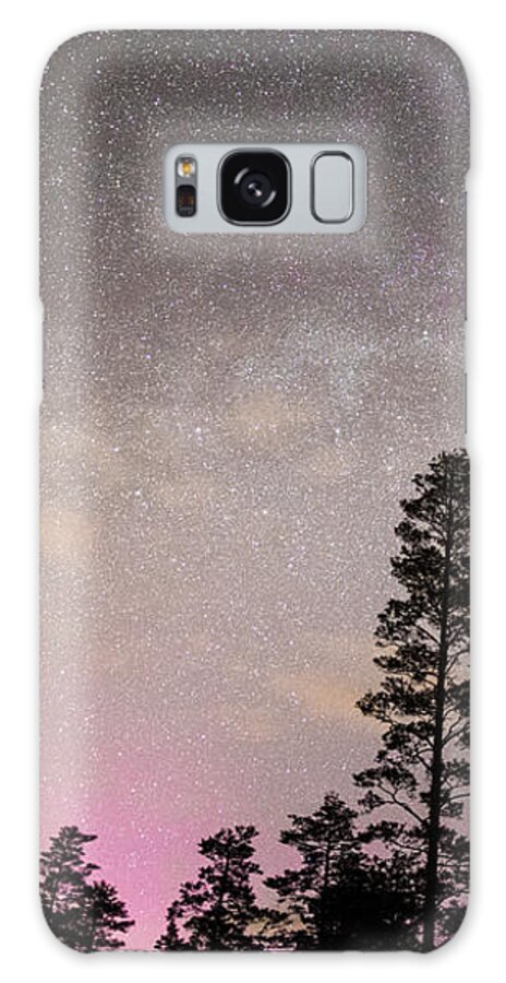 Landscape Galaxy Case featuring the photograph Faint pink aurora meeting the Milky way by Maria Dimitrova