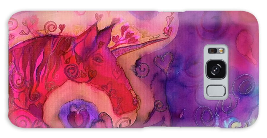 Unicorn Galaxy Case featuring the painting Fanciful Love Unicorn by Sandy Rakowitz