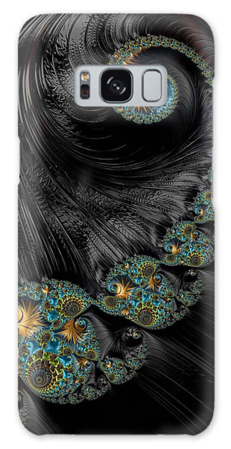 Fractal Galaxy Case featuring the digital art Fancy Black and Gold Fractal Spiral with Jewels by Shelli Fitzpatrick
