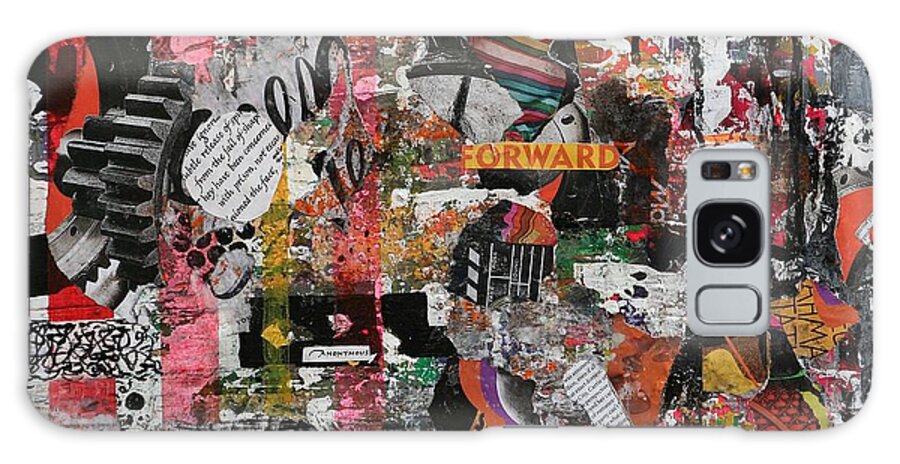 Abstract Collage Galaxy Case featuring the mixed media Fast-Forward by Jean Clarke