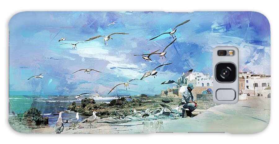 Fisherman Galaxy Case featuring the photograph Fisherman and Seagulls by Eva Lechner