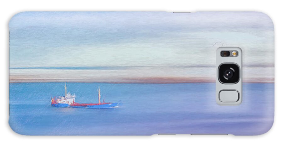 'fishing Boat' Galaxy Case featuring the photograph Fishing Boat at sea by Sue Leonard