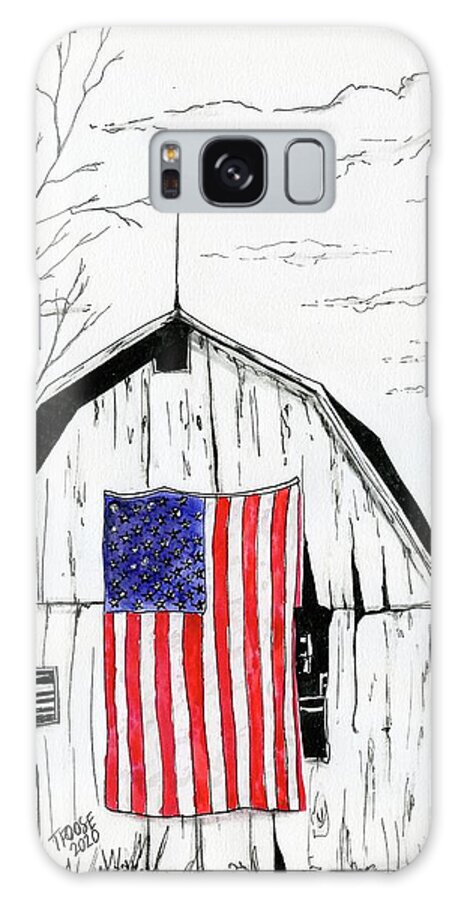 Flag On Barn Galaxy Case featuring the mixed media Flag on Barn by Taphath Foose
