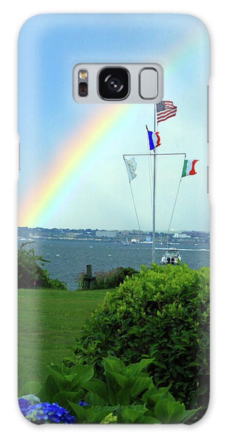 Flag Galaxy Case featuring the photograph Flags with a rainbow by Jim Feldman