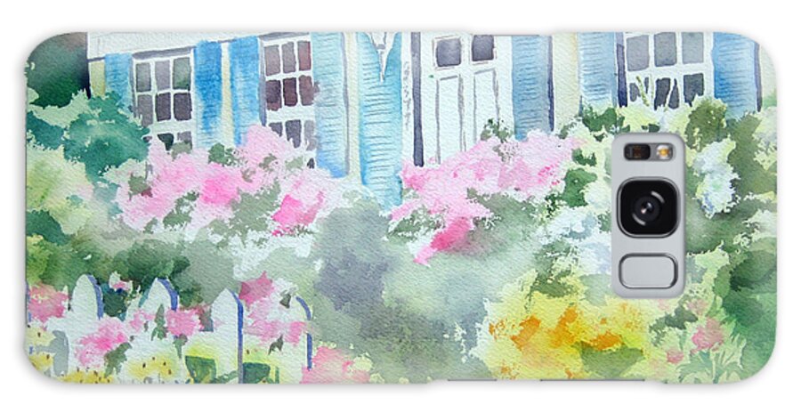 Blue Shutters Galaxy Case featuring the painting Flower Cottage II by Liana Yarckin