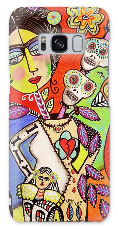 Flower Galaxy Case featuring the painting Surreal Flower Head And Body Vase by Sandra Silberzweig