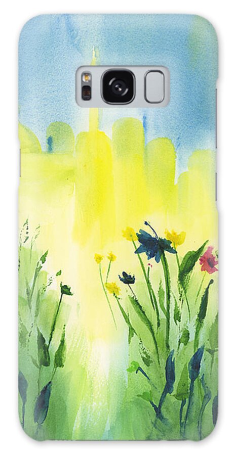 Flowers 2 Skyline Galaxy Case featuring the painting Flowers 2 Skyline by Frank Bright