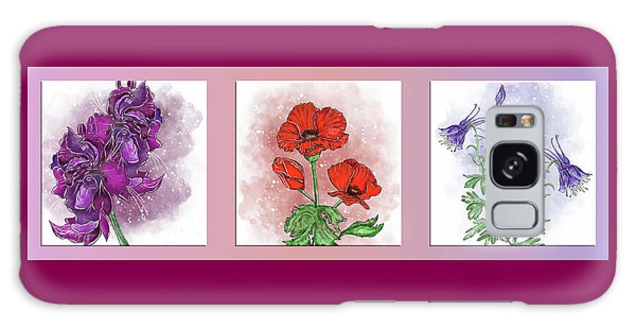 Triptych Galaxy Case featuring the painting Flowers triptych Gladiolus, poppy and forest columbine by Patricia Piotrak