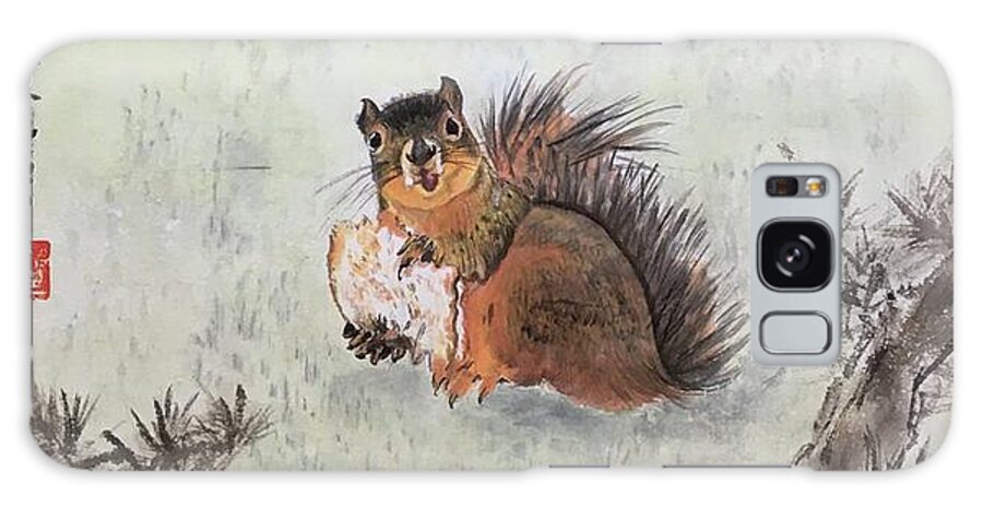 Squirrel Galaxy Case featuring the painting Four Squirrels In The Neighborhood - 2 by Carmen Lam