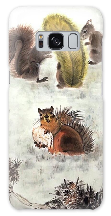 Squirrels Galaxy Case featuring the painting Four Squirrels In The Neighborhood by Carmen Lam