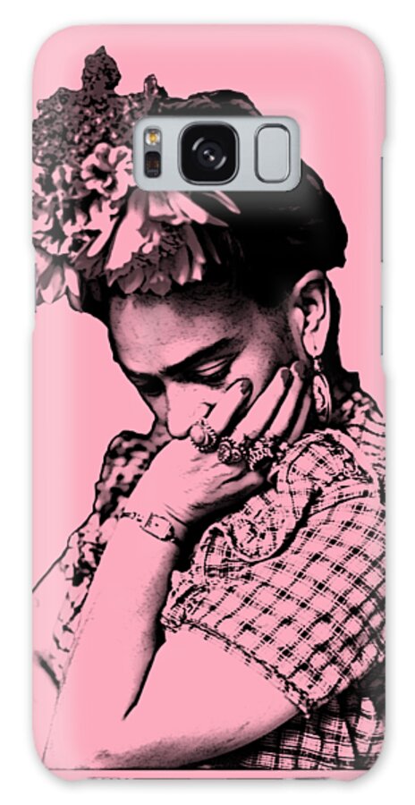 Frida Kahlo Galaxy Case featuring the digital art Frida Kahlo in black and pink by Madame Memento