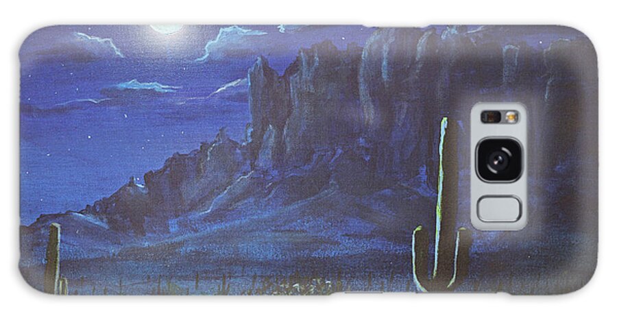 Superstition Mountains Galaxy Case featuring the painting Full Moon over the Superstition Mountains, Arizona by Chance Kafka