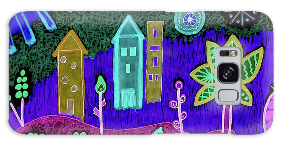 Original Drawing/painting Galaxy Case featuring the drawing Funky Town 1 At Night by Susan Schanerman