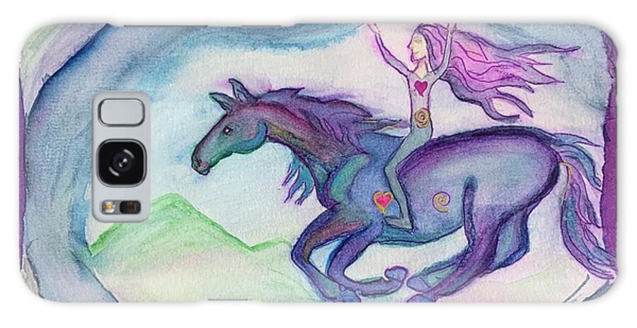 Horse Galaxy Case featuring the painting Galloping Free As One by Sandy Rakowitz