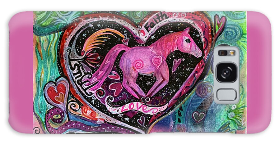 Horse Galaxy Case featuring the mixed media Galloping Horse of Love, Faith, Trust by Sandy Rakowitz