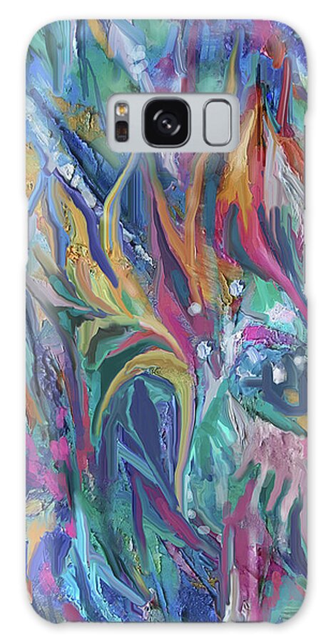 Colorful Abstract Galaxy Case featuring the mixed media Garden Breezes by Jean Batzell Fitzgerald