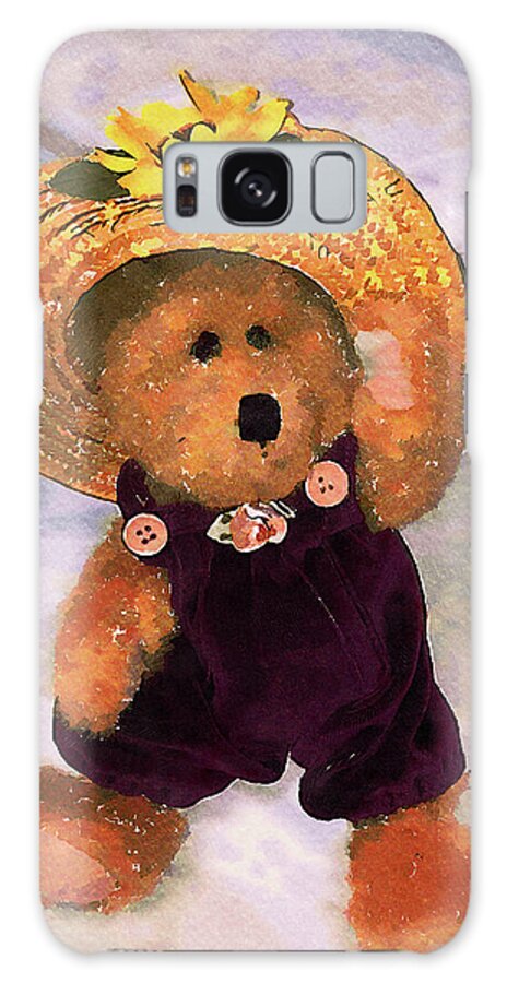 Teddy Bear Galaxy Case featuring the digital art Garden Teddy Bear in Straw Hat Watercolor Painting by Shelli Fitzpatrick